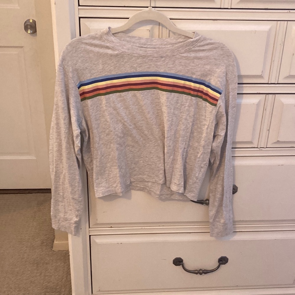 Grey American Eagle long sleeve shirt with pastel stripes